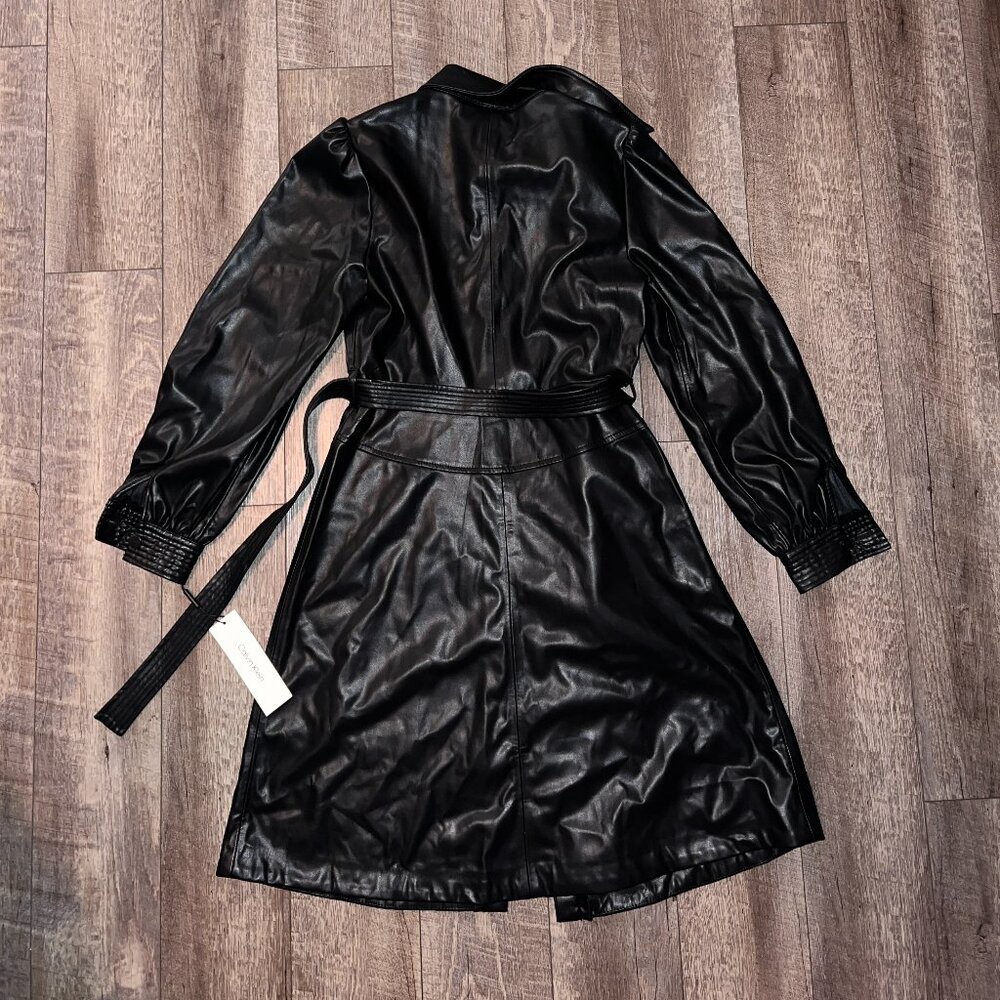 Calvin Klein Button Down Faux Leather Belted Midi Dress Women's Size 6